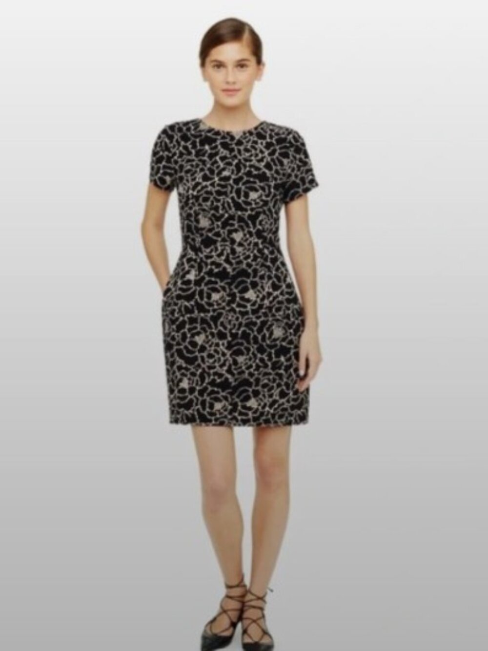 Club Monaco black and tan floral Willa dress